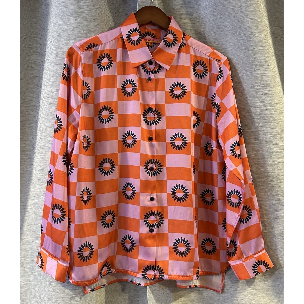 Vilagallo Womens‎ Size 44 Floral Colorful Retro Long Sleeve Button Up Top